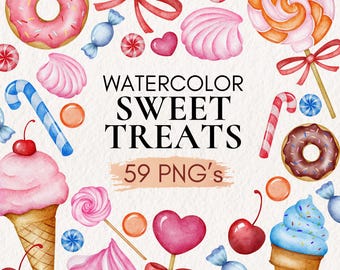 Watercolor Sweet Treats Clipart, Dessert Illustrations (PNG)