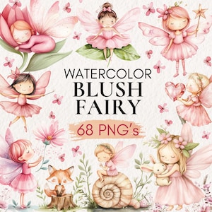 Watercolor Fairy Garden, Watercolor Fairy, Fairy PNG Fairy Garden, Pink Fairy PNG, Mushroom house, Fairy House PNG, Magical Nursery Clipart