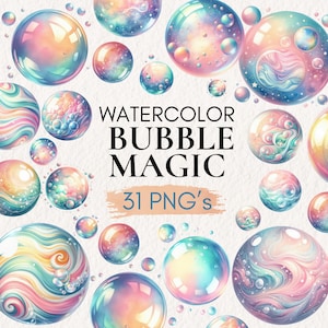 Watercolor Soap Bubbles Clipart Set, Foam Water Bubble Illustrations, Baby Shower & Spa Decor, Scrapbooking, Stickers, Digital Download
