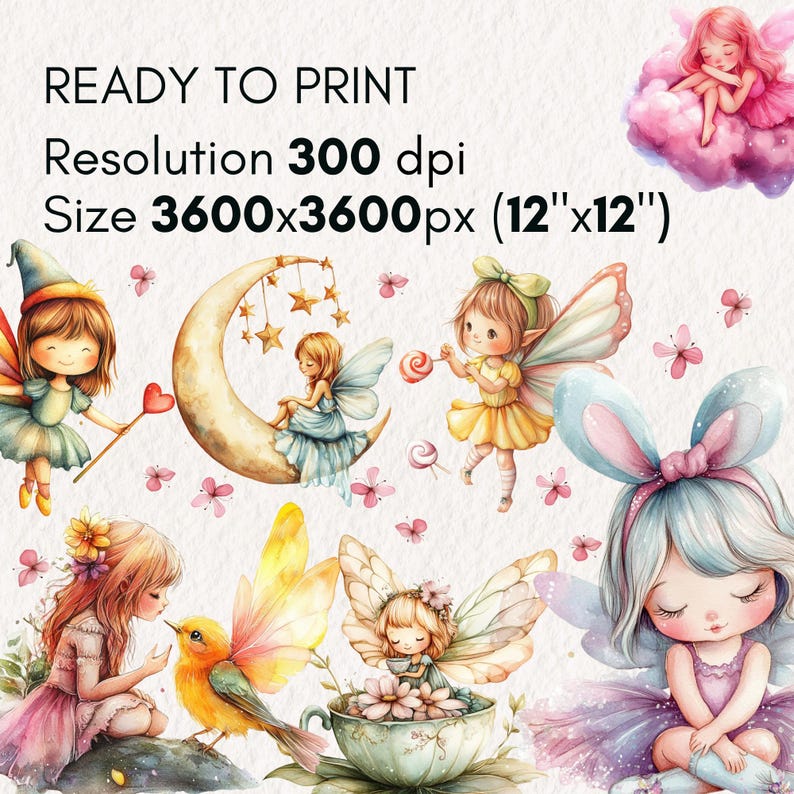 Watercolor Fairy Clipart | Pastel Fairy PNG Set | Cute Magic Girls ...