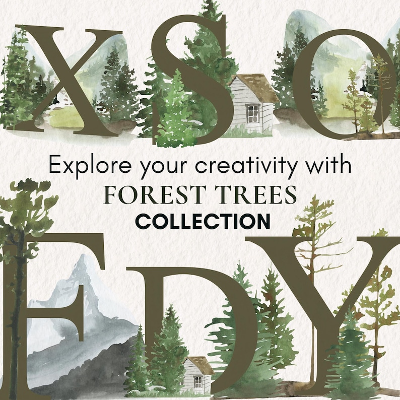 Watercolor Forest Alphabet Clipart | Rustic Woodland Letters (digital ...