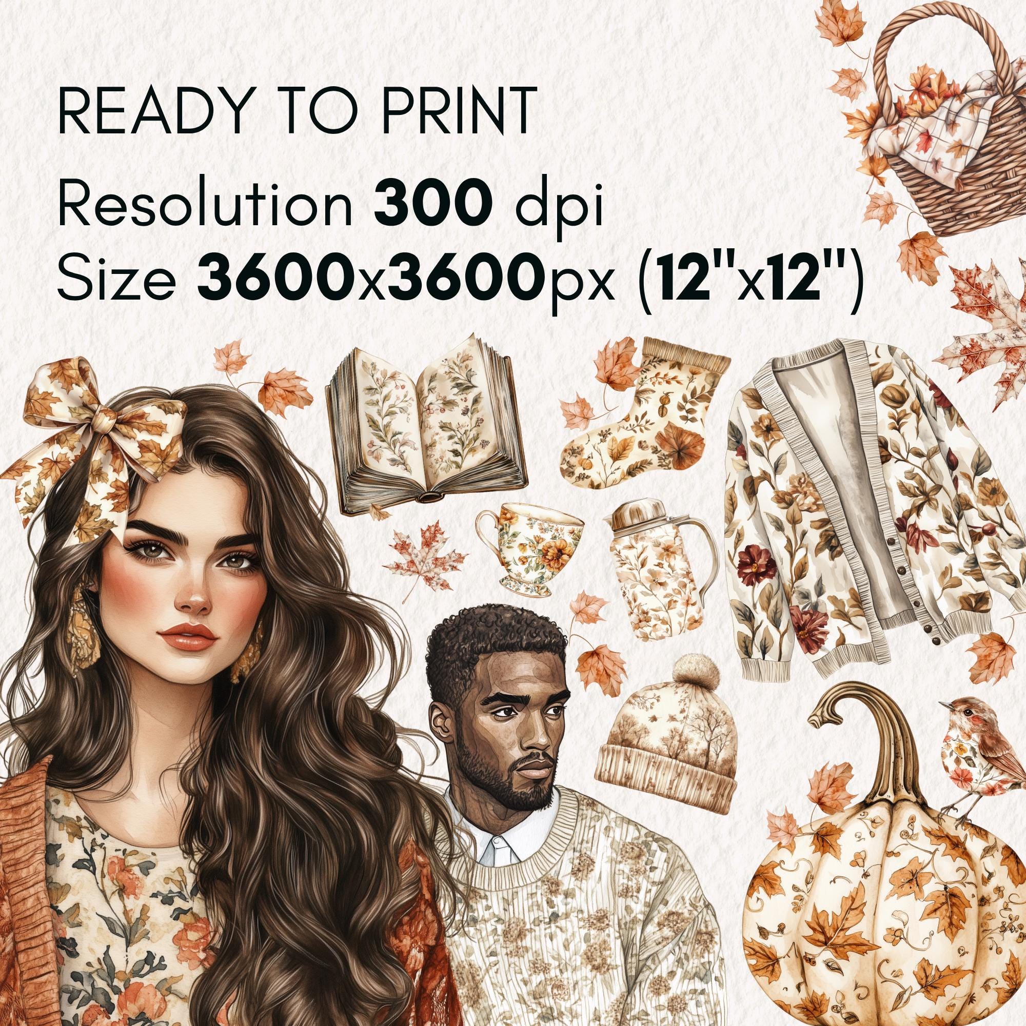 Watercolor Fall Toile Clipart | Autumn Pattern PNG | Elegant Fall ...