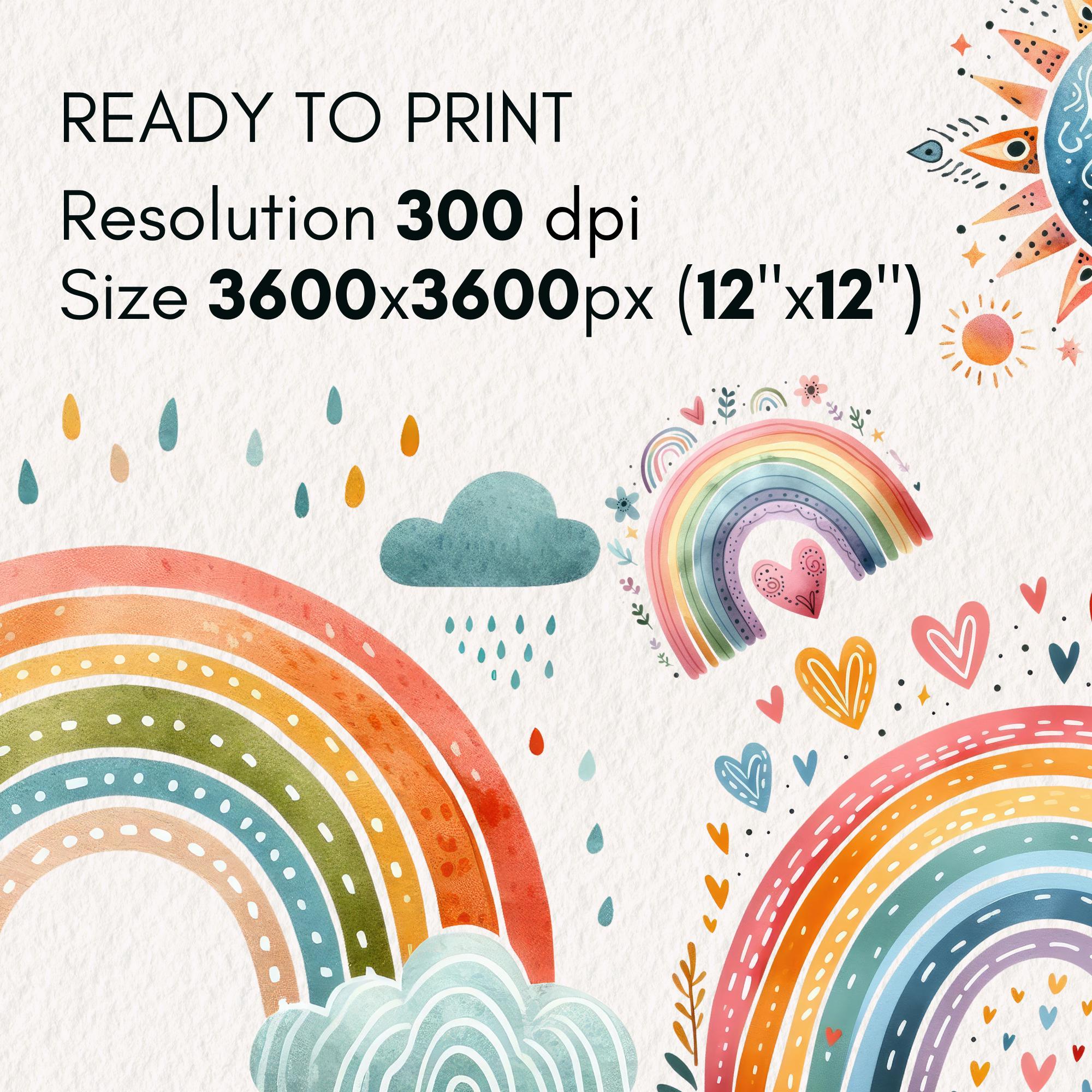 Watercolor Rainbow Clipart | Boho Magic PNG Set | Whimsical Nursery ...