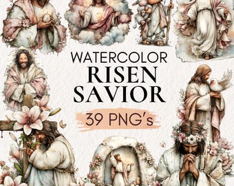 Aquarell auferstandener Retter Clipart, Ostern PNG Grafiken (36 Dateien)
