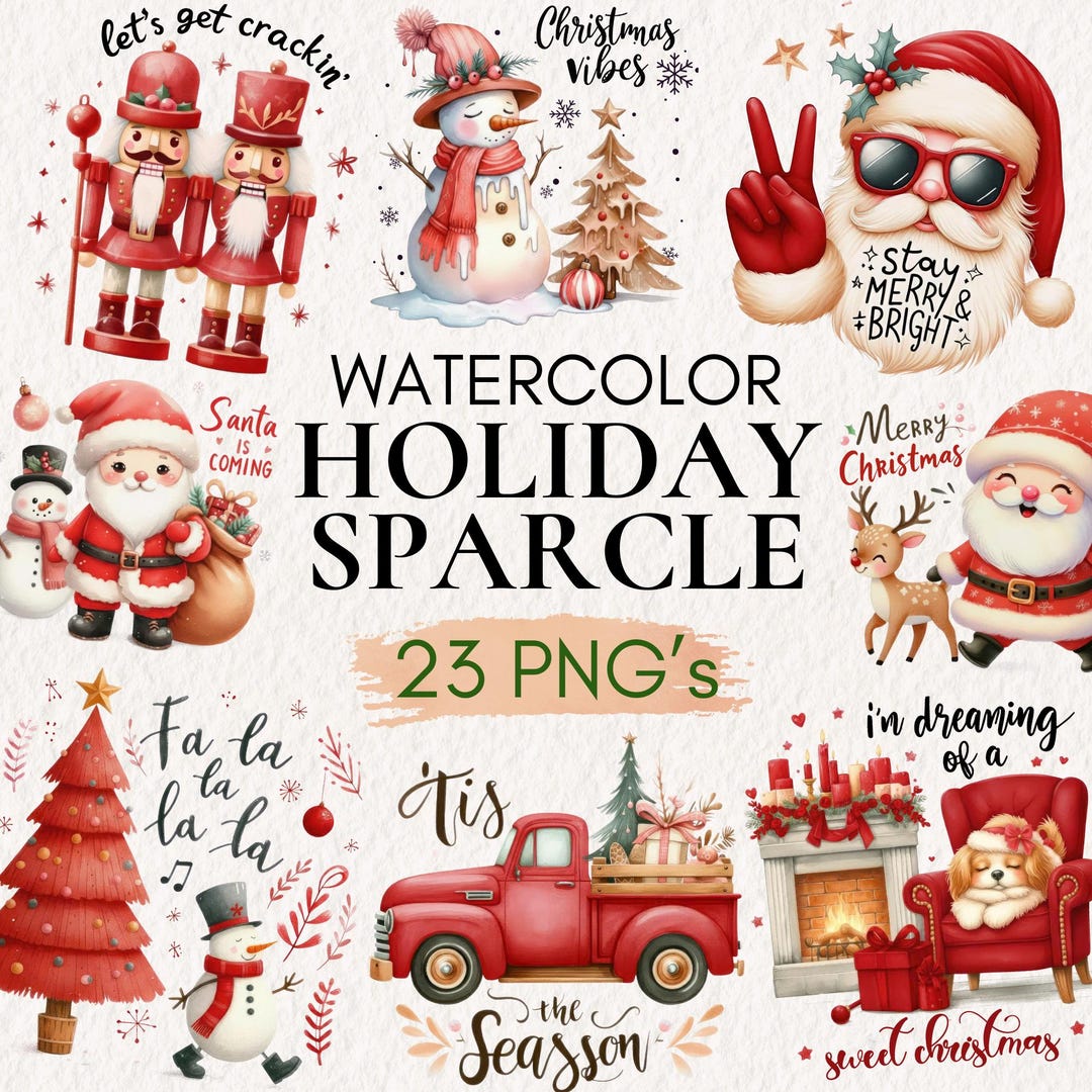 Watercolor Holiday Clipart Bundle | Santa Snowman Nutcracker Quotes PNG ...