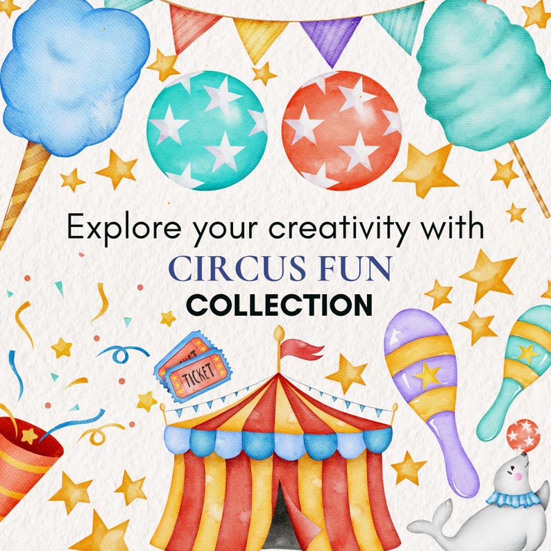 Watercolor Circus Clipart Set, Carnival Animals PNG (digital Art) - Etsy
