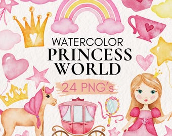 Watercolor Princess Clipart, Pink Castle, Fairytale PNG (digital ...