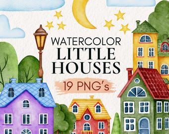 Watercolor Cottagecore House Clipart, Cute Village PNG (Digital Download)