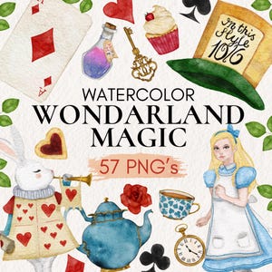 Alice in Wonderland Clipart, Mad Hatter Tea Party, Eat Me Drink Me, White Rabbit, Cheshire Cat, Fantasy Wonderland Designs, Alice PNG
