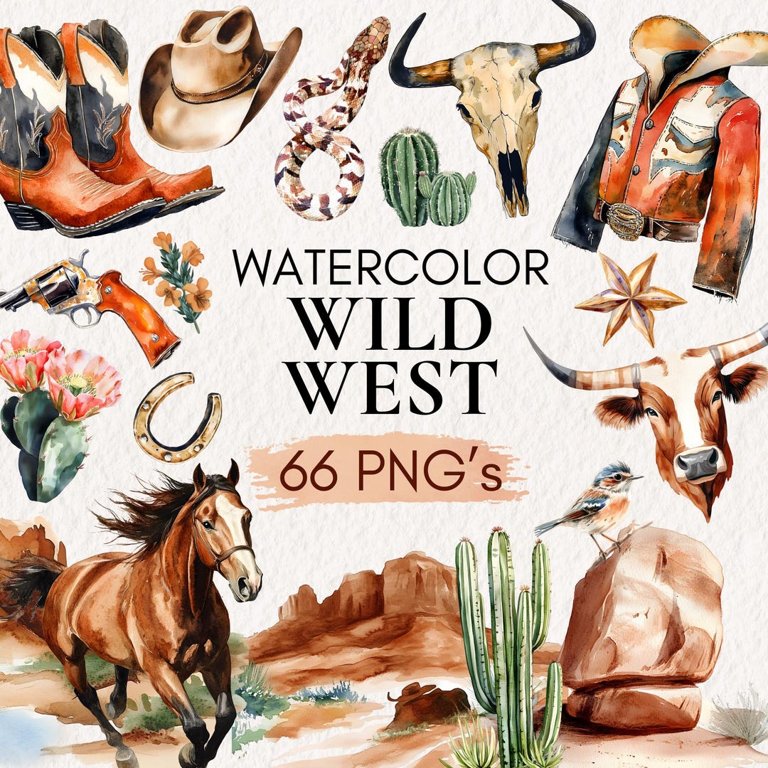 Western Ranching Graphics Watercolor Wild West Clipart Bundle, Texas Ranch Graphics (PNG) - Etsy