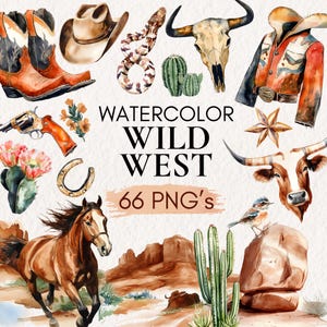 Watercolor Western Clipart, Cowboy Cowgirl Bundle, Texas Horse Ranch Graphics, Wild West Western Party Decor, Cowboy PNG, Watercolor Cowgirl