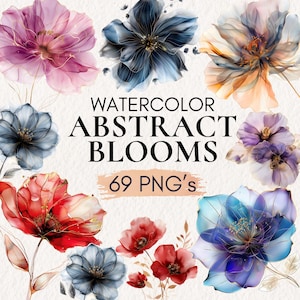 Clipart de flores abstratas em aquarela, flores secas, clipart floral em aquarela, flores abstratas em PNG, scrapbooking, design floral