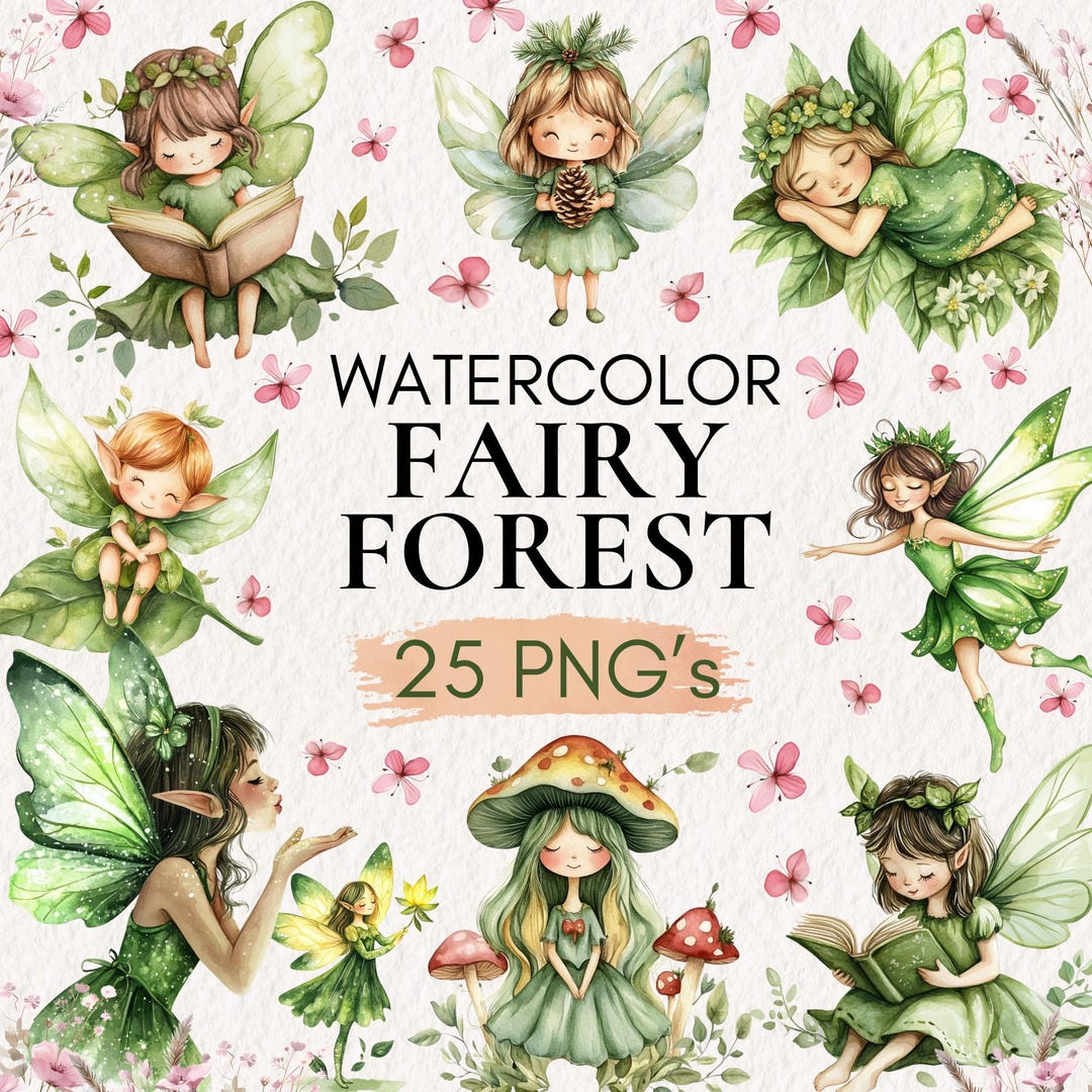Watercolor Fairy Forest Clipart | Enchanted PNG Illustrations (digital ...
