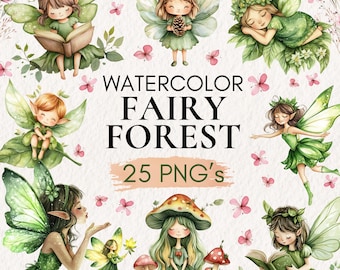 Aquarell Feenwald Clipart | Verzauberte PNG Illustrationen (Digitaler Download)