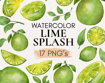 Watercolor Lime Clipart Bundle, Tropical Citrus PNG (Digital Download)