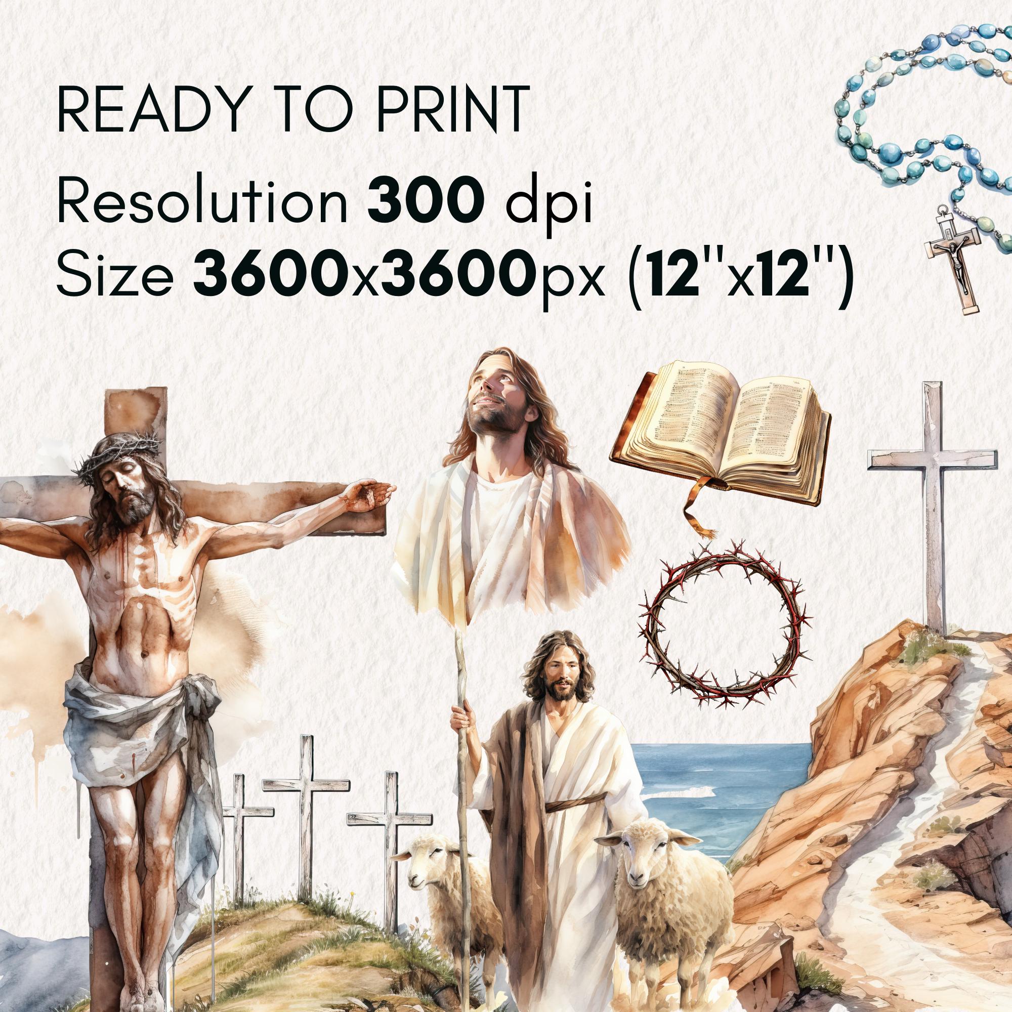 Watercolor Jesus Clipart Bundle, Christian PNG Graphics (digital ...