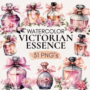 Aquarell viktorianische Parfüm Flasche Clipart, Vintage Duft Clipart, elegante Parfüm PNG, antike Schönheit Grafiken, Retro Luxus Dekor PNG