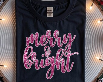 Camiseta navideña con purpurina falsa, regalo de Navidad, bonita camiseta navideña, camiseta navideña con purpurina falsa