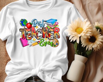 Camiseta "La mejor maestra del mundo", bonita y colorida camiseta de regalo para maestra, camiseta de agradecimiento para la vuelta al cole, atuendo de maestra de primaria para mujer.