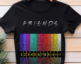 Camiseta personalizada de Friends con efecto purpurina: colores personalizables, inspirada en series de TV, conjuntos a juego, regalo para fans.