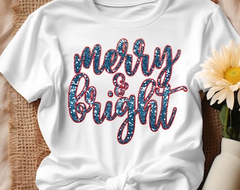 Camiseta navideña con purpurina falsa, regalo de Navidad, bonita camiseta navideña, camiseta navideña con purpurina falsa