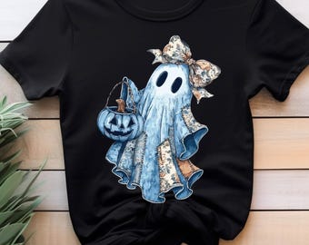 Camiseta vintage de fantasma, camiseta gráfica de Halloween, camiseta de calabaza espeluznante, atuendo retro de otoño, camiseta de disfraz de fantasma para mujer, camiseta de truco o trato