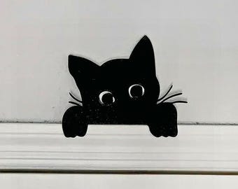 Letrero divertido para puerta, adorno de pared, diseño de gato negro, para el hogar, regalo para ella