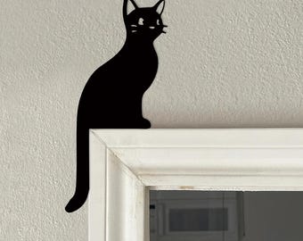 Marco de puerta de gato negro, bonito colgante de pared de madera, silueta minimalista de gato para puerta, regalo divertido para amantes de los gatos, decoración para el hogar.