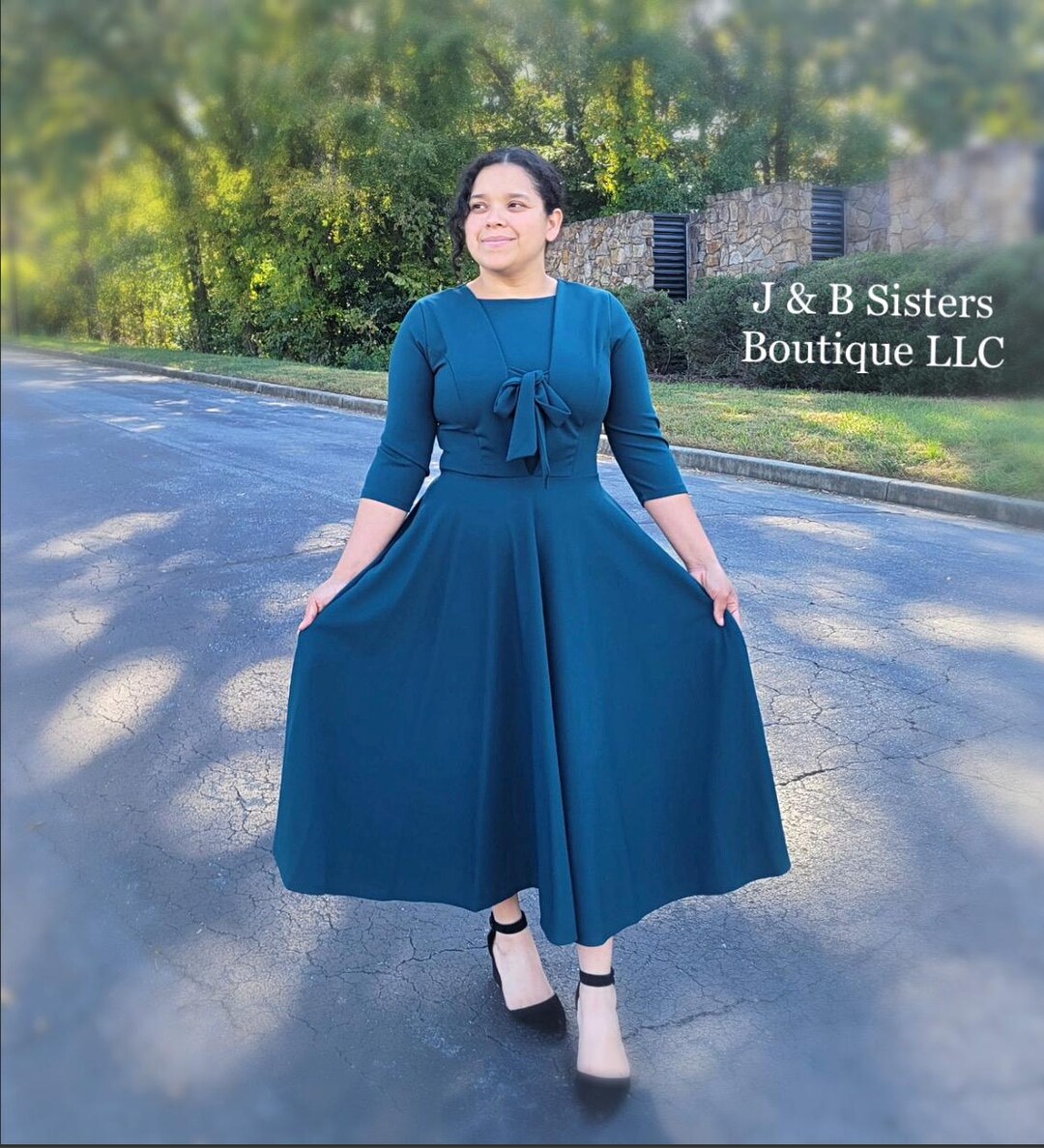 Teal Plain Belted Midi Shirt Dress