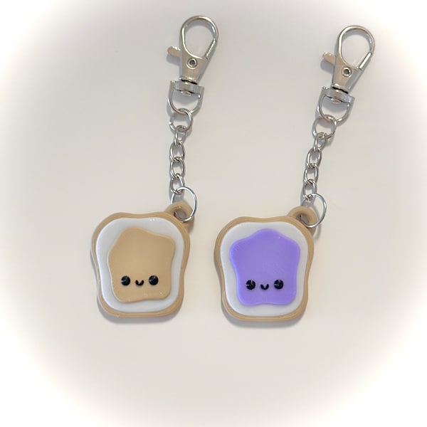 Cute PBJ Matching BFF Keychains (Swivel Hook) - Kawaii Backpack & Lunchbag charms - peanut butter jelly themed gifts and stocking stuffers