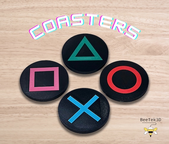 Fun Gift For Gamers - PlayStation Button Coasters - Video Game Inspired Home Decor - Game Desk Set Up Accessories - Housewarming Ideas