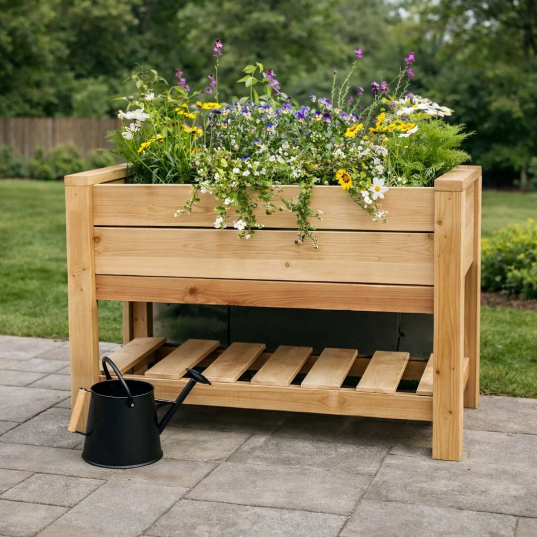 Raised Planter Box Plans: DIY Garden Bed, Wooden Cedar Potting Stand ...