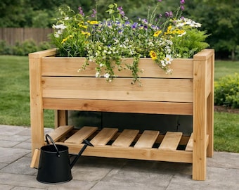 Raised Planter Box Plans: DIY Garden Bed, Wooden Cedar Potting Stand (PDF Download)