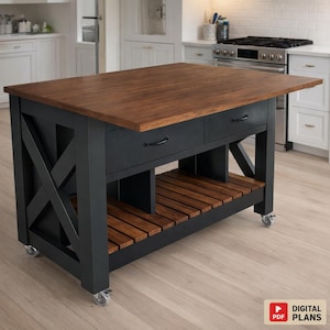 Planos de isla de cocina DIY: Barra de madera portátil (Descarga PDF)