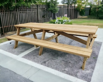 8ft Picnic Table Plans | Extra Large Outdoor Dining Table DIY | 10 Person Garden Bench Seat Woodworking | Heavy Duty Patio Table PDF