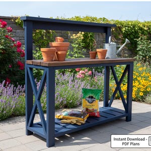 Planos de banco para macetas de jardín: Mesa de exterior DIY (Descarga PDF)