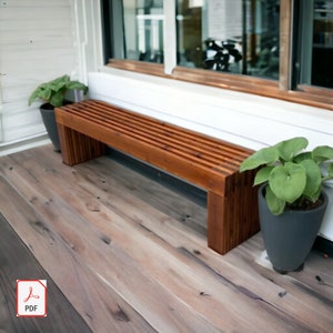 Modern Easy Slatted Bench, Simple Outdoor Wood Bench, Garden Furniture, Backyard Bench Plan PDF, Garden Furniture, Woodworking Plans