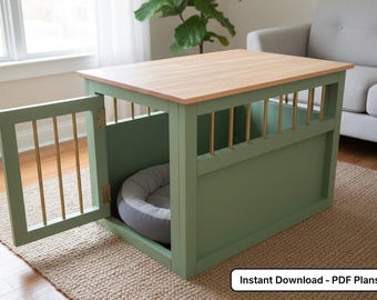 DIY Side Table Dog Crate Plans: Indoor Pet Kennel (Woodworking Plans)