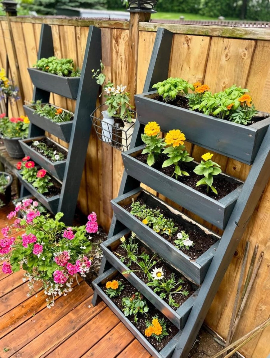Vertical Ladder Planter Box Plans: DIY Tiered Strawberry Planter (PDF ...