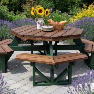 Cedar Octagon Picnic Table Plans | Large 8-Person Garden Table DIY | Outdoor Dining Furniture Woodworking PDF | Round Patio Table Guide