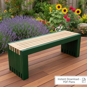 Moderne Lattenbank Pläne | DIY Mid Century Eingangsbank | Outdoor Indoor Garten Sitzführer | Minimalistisches Holzbearbeitungsprojekt PDF