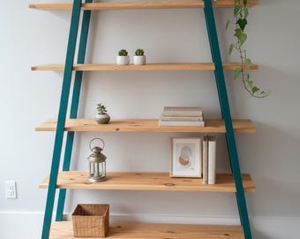 DIY Ladder Shelf Plans | Modern Leaning Bookcase Guide | Tiered Plant Stand Woodworking | Rustic Decorative Ladder PDF