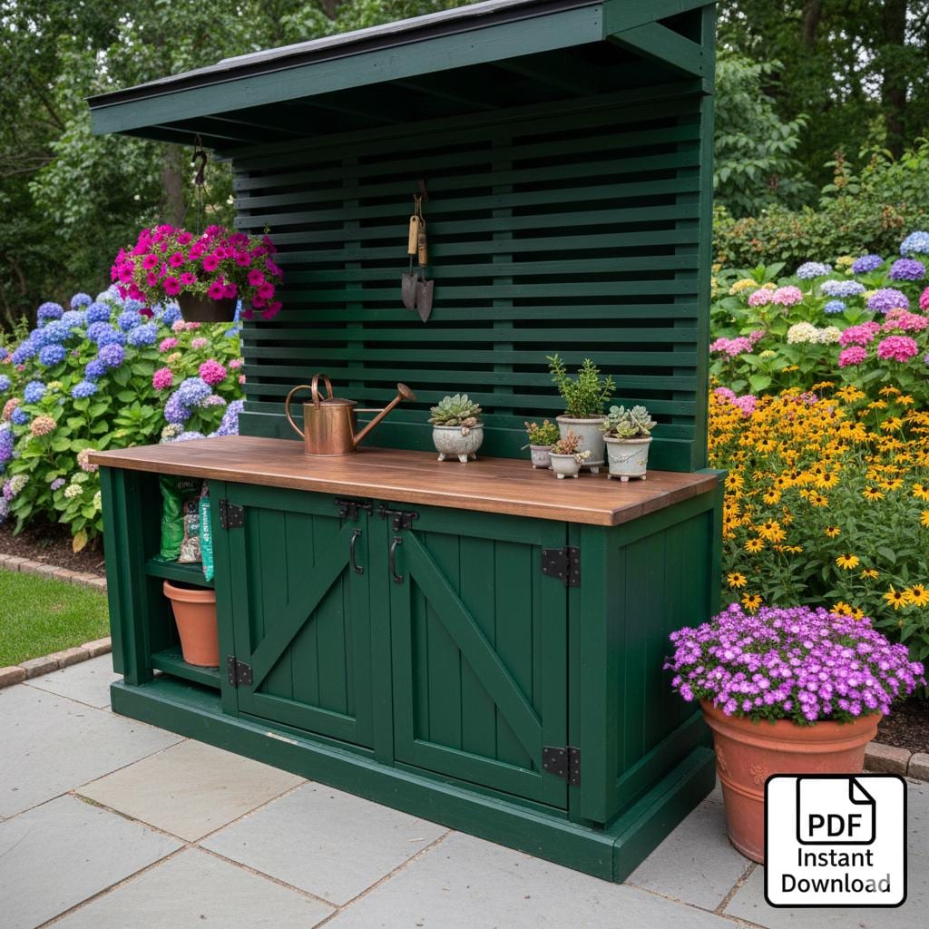 Planos de banco para macetas: Mesa de jardín DIY con espacio de  almacenamiento (Descarga PDF) - Etsy México, image size:1024x1024