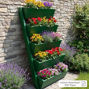 Planos de jardineras verticales (DIY) / Guía para construir un jardín de hierbas con escalera de 5 niveles / Maceta para exteriores que ahorra espacio (PDF) / Proyecto de valla de cedro