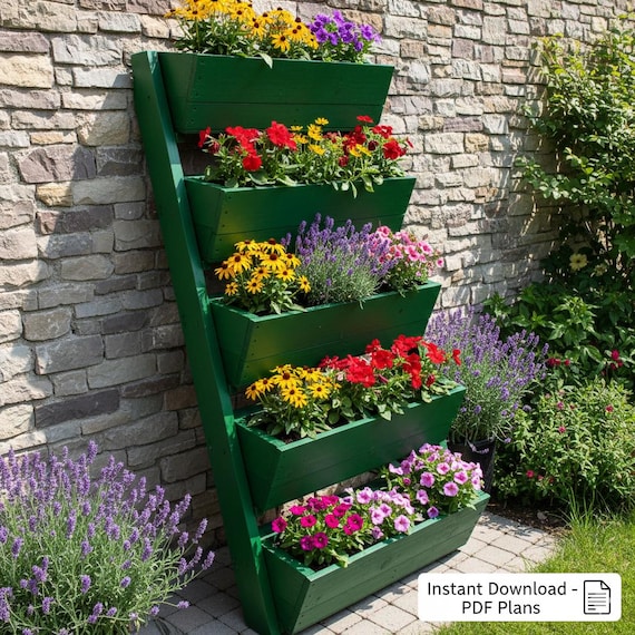 DIY Vertical Garden Planter Plans | 5-tier Ladder Herb Garden Build Guide |  Space Saving Outdoor Planter PDF | Cedar Fence Picket Project - Etsy Denmark