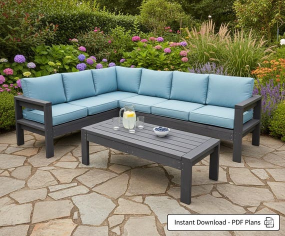 DIY Outdoor Sectional Sofa Plans | Modern Patio L-Shaped Couch Build Guide | Wooden Garden Sofa PDF | Outdoor Furniture Woodworking Project