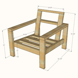 Puede incluir: Un marco de silla de madera con dimensiones de 61-63,5 cm de ancho, 79,4 cm de alto y 89,5 cm de profundidad. La silla tiene un asiento de listones y un respaldo con una abertura rectangular.