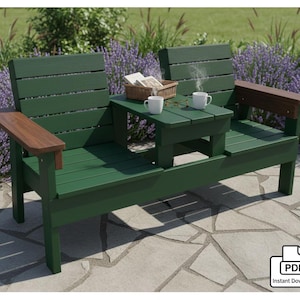 Double Chair Bench with Table Plans PDF | DIY 2-Seat Outdoor Cedar Bench | Woodworking Plans | Patio Furniture Blueprint
