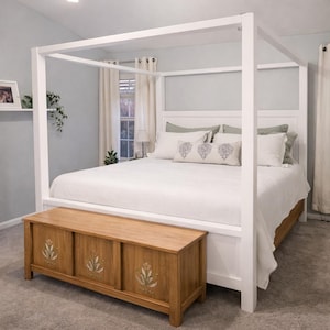 DIY Canopy Bed Plans | Modern Four Poster Farmhouse Wooden Bed Frame PDF