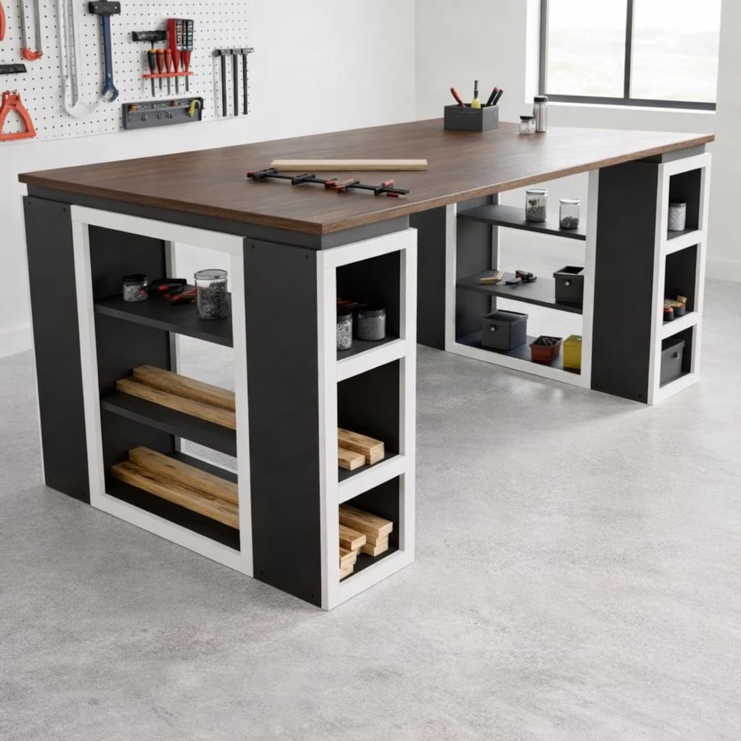 DIY Craft Table Plans With Storage | Large Craft Room Desk PDF ...